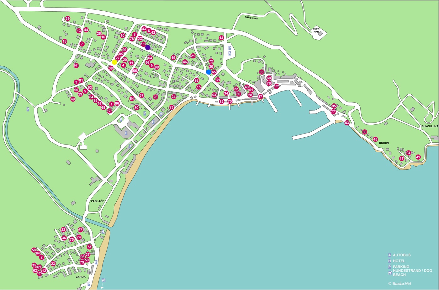 Stadtplan Baska Insel Krk Kroatien - Interaktiver Ortsplan Baska Insel Krk Kroatien