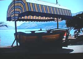 Boat in restaurant Cicibela Baska island Krk Croatia